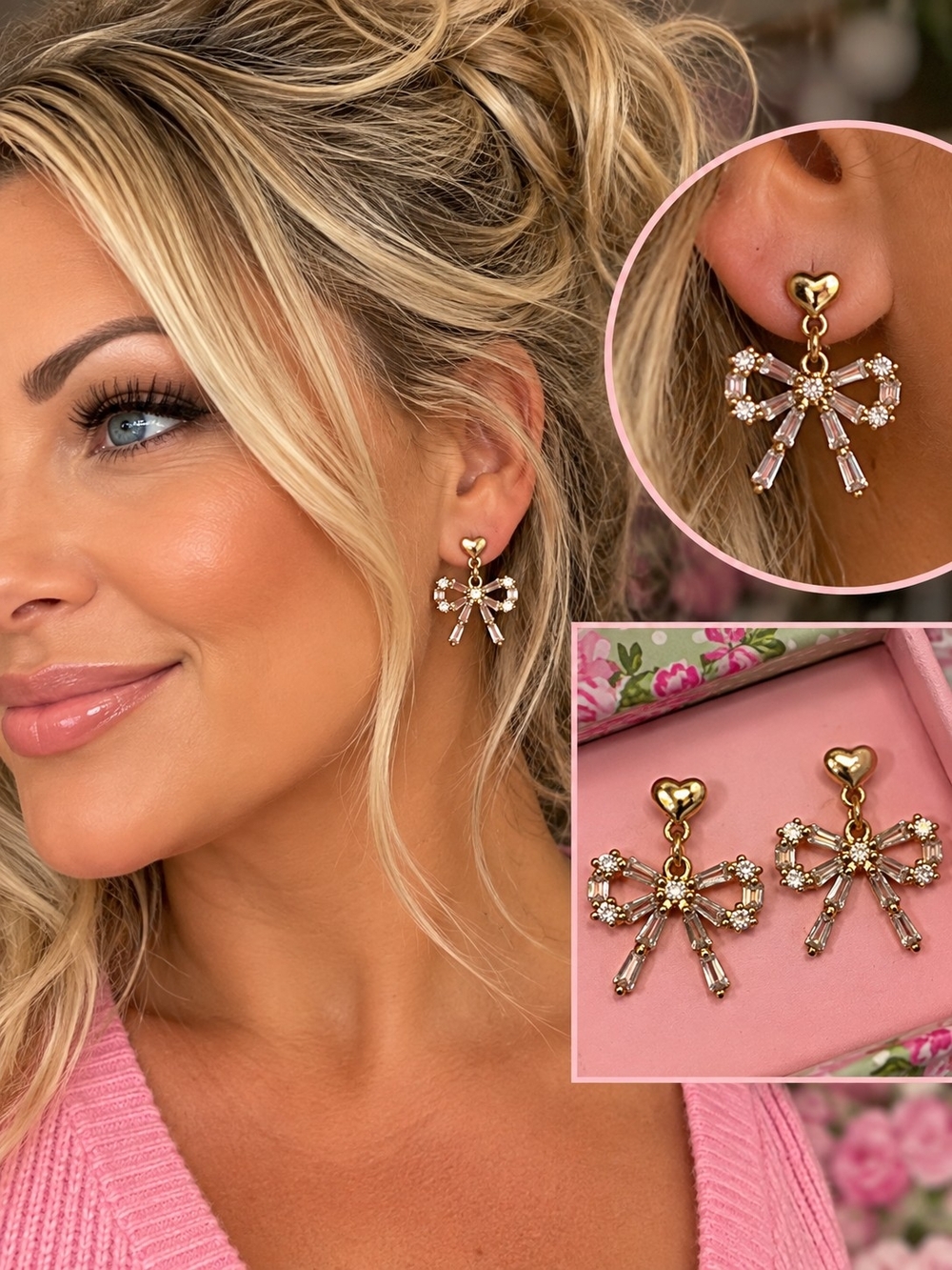 Betsey Johnson Crystal Bow Drop Earrings - NIB